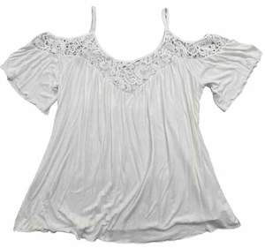 Nextmia Shirt Women Size 18 White Lace Trim Cold Shoulder Sleeve - Picture 1 of 7
