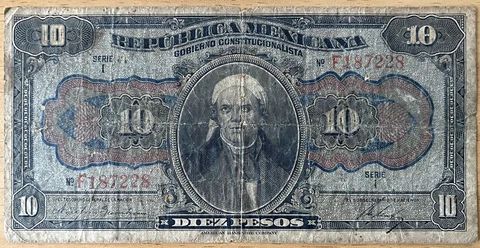 10 Pesos Republica Mexicana 1915 Gobierno Constitucionalista Paper Bill Banknote Cover