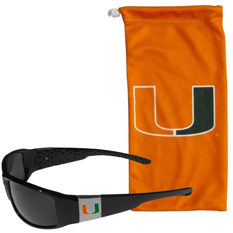 Miami Hurricanes Chrome Wrap Sunglasses with Microfiber Bag NCAA Licensed Cover