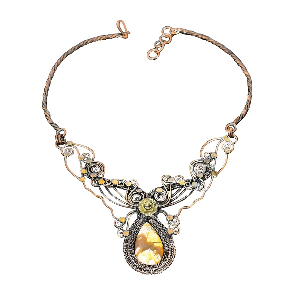 Venta Día de la Madre Cobre Brecciado Mookaite Piedras Preciosas Flor Esposa Cadena Collar Foto 1 de 1