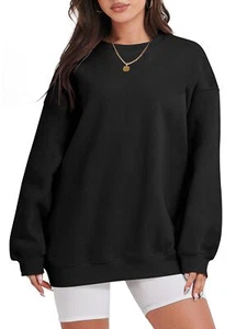 Womens Long Sleeve Loose Fit Comfy Oversized Sweatshirts Fall Winter - LG, Black - Picture 1 of 6