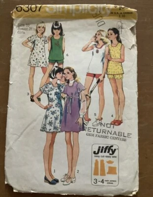 SIMPLICITY 6307 VINTAGE GIRLS A-LINE DRESS TOP SHORTS  PATTERN  SZ 10 CUT - Image 1 of 2