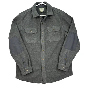 LL Bean Mens Allagash Fleece Shirt Medium Gray Overshirt Jacket Snap Shacket - Picture 1 of 9