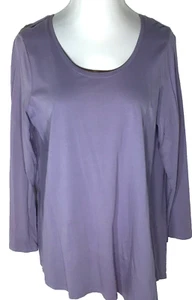 Camiseta J. Jill Pure Jill 100% Algodón Tejida Manga Larga Asimétrica Púrpura Grande Nueva - Imagen 1 de 5