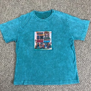 Vintage Michael Leu Collection Graphic Art T-Shirt Womens Small Blue Cotton - Picture 1 of 10