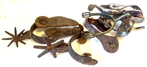 VTG ANTIQUE TEXAS RANCH Lot COWBOY SPURS Leather Straps GET CREATIVE AS IS - Picture 1 of 4