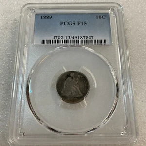 1889 Seated Liberty Dime PCGS F15 Slight Rotation Variation Gnumismatist - Picture 1 of 16