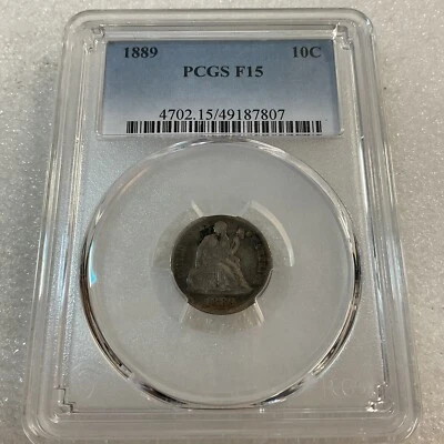 1889 Seated Liberty Dime PCGS F15 Slight Rotation Variation Gnumismatist - Image 1 of 4