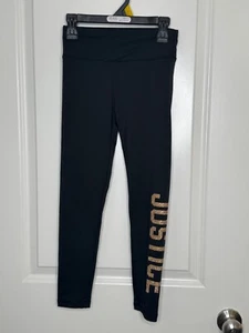 JUSTICE Girls Metallic or Glitter Logo Leggings Black Size 8 - Picture 1 of 9