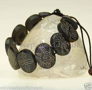 Bracelet Black Men Brown Bone Symbols White Adjustable Men's Bracelet - Picture 1 of 1