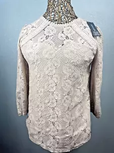 Cable & Gauge Women's Long Sleeve Lined Champagne Lace Blouse Size Small NWT - Picture 1 of 8