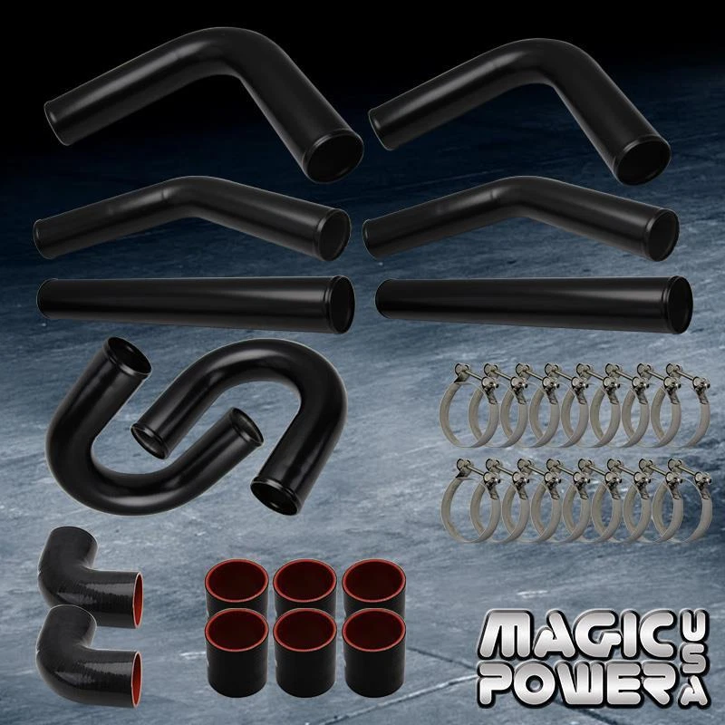 2.5" UNIVERSAL BLACK ALUMINUM FMIC PIPING w/ 180° U PIPING + BLACK/RED COUPLERS - Изображение 1 из 1