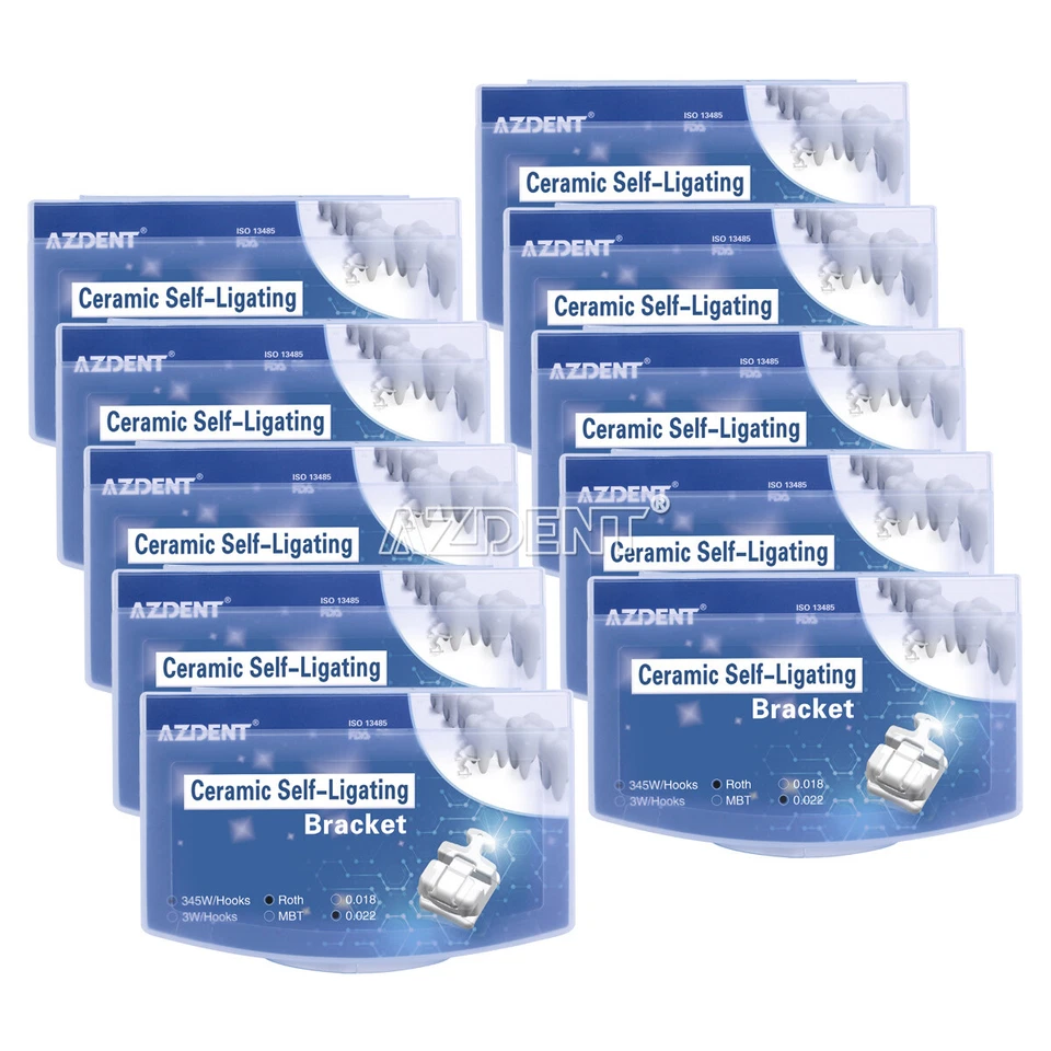 AZDENT Dental Self-Ligating Ceramic Bracket Braces Tool MBT Roth 0.022 Hooks 345 - Image 1 of 4