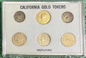 TYPES OF CALIFORNIA GOLD - 6 COIN SET IN OLD DISPLAY HOLDER - Picture 1 of 2