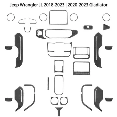 Carbon Fiber Full Set Cover Trim Kit For Jeep Wrangler JL 2018+ Gladiator 2020+ Foto 1 de 4