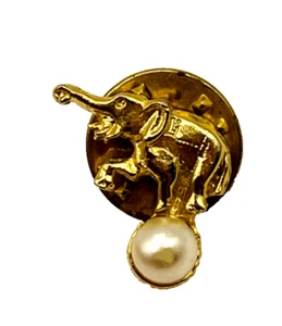 Elephant Pearl Gold Tone Button Pin Pinback - Picture 1 of 6