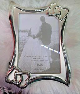 Lenox Portrait Gallery Silver Tone Wedding Family Photo Frame Hearts Love 5x7 - Picture 1 of 6