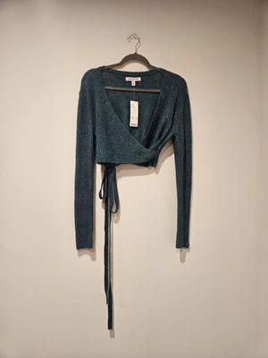 Nuevo con etiquetas Suéter envolvente acanalado recortado Urban Outfitters para mujer, talla grande, verde azulado Foto 1 de 4