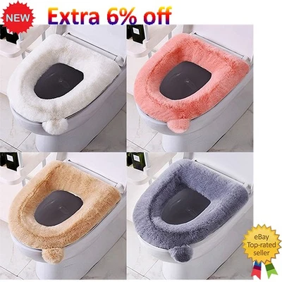 Cubierta de asiento de inodoro más cálida cubierta de alfombrilla de piel sintética cremallera lavable invierno térmico  Foto 1 de 4