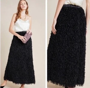 NWT Anthropologie Feathered Eyelash Black Maxi Skirt Size 1X - Picture 1 of 10