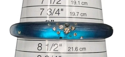 Alexis Bittar Blue Tapered Carved Lucite Bangle Bracelet w/ 7 Missing Crystals - Image 1 of 4