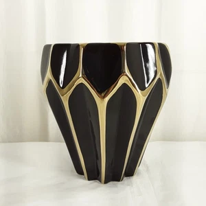 Gebraucht, Keramik Orchideentopf 20 oz Übertopf, glänzend schwarz gold, modern elegantes Design - Bild 1 von 8
