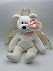 Ty Beanie Babies Halo Angel White Bear 1998 *BROWN Nose RARE Retired Baby - Picture 1 of 6