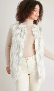 TU LADIES GREY & WHITE FUR GILET WAISTCOAT LONG SLEEVELESS JACKET SIZE 8 NEW - Picture 1 of 8
