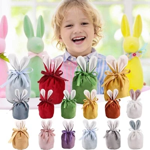 Easter Bunny Gift Bags Rabbit Ear Velvet Bags with Drawstrings Baby Kid Party - Picture 1 of 59