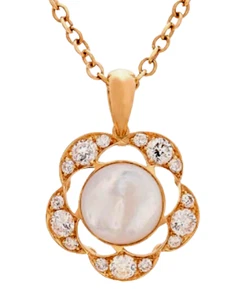 2.75ct Natural Agua Dulce Perla Diamante Redondo 14k Oro Amarillo Boda Colgante - Imagen 1 de 4