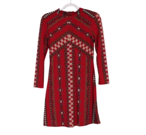 Free People Mini Dress XS Boho Gypsy Long Sleeve Knit Hippie Festival Stretch - Picture 1 of 14