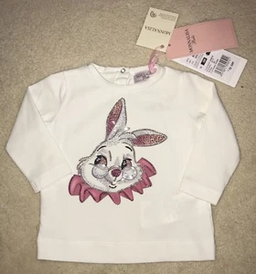 New Monnalisa T-shirt Alice In Wonderland Rabbit - Picture 1 of 6