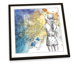IMPRESIÓN ARTÍSTICA ENMARCADA AZUL ACUARELA MODA VENICE cuadro cuadrado obra de arte - Imagen 1 de 5