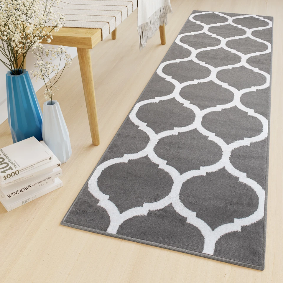 Alfombra de corredor moderna piso corto por metros patrón de enrejado gris salón - Imagen 1 de 1