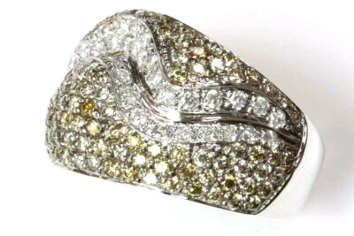 Anillo llamativo pavé ancho de oro blanco de 14 k sólido diamante champán natural de 2,9 quilates Foto 1 de 2