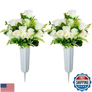 XONOR Artificial Cemetery Flowers, Set of 2 Artificial Rose Bouquet Grave Mem - Picture 1 of 5