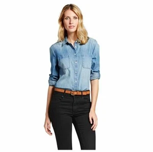 Womens Denim Favorite Button Up Long Sleeve Shirt Indigo Size XXL - Merona™ - Picture 1 of 4