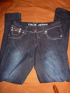 TRUE JEANS Dark Wash Denim, Strass, Pailletten, Glitzer, Straight Slim, 9, Neu mit Etikett - Bild 1 von 9