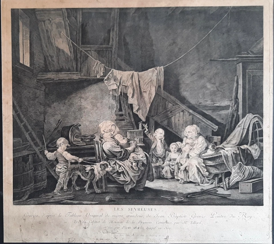 Les sevreuses par Tilliard & Ingouf en 1769 d'après une peinture de Greuze 18ème - Photo 1/1