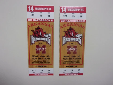 2008 ARKANSAS RAZORBACKS VS MISSISSIPPI STATE BULLDOGS FOOTBALL TICKET STUBS Cover