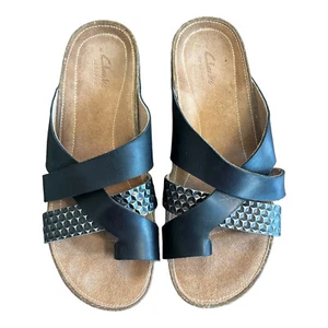 Sandalias artesanales Clarks para mujer 8 anillos de puntera de cuero negro gótico steampunk cómodas - Imagen 1 de 11