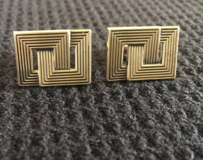 SWANK MENS GOLD/BLACK Geometric SQUARE Cuff-Links RETRO VTG MOD MCM Unique - Image 1 of 4