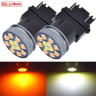 Dual Color White/Amber 3157 P27/7W LED DRL Switchback Turn Signal Parking Bulbs Foto 1 de 4