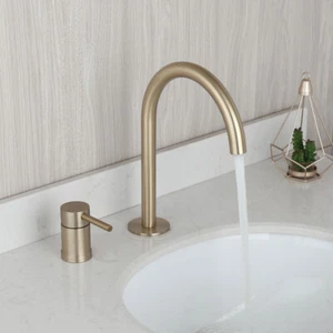 2 PIEZAS Grifo mezclador fregadero lavabo lavabo montaje en cubierta oro cepillado de una sola manija - Imagen 1 de 10