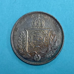 Moneda de Plata Mundial Brasil 1.000 Reis 1855 ~ Brasil - Imagen 1 de 7