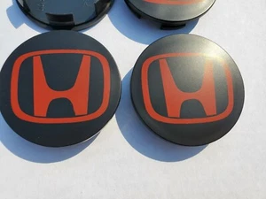 HONDA Set Of 4 Black-Red Wheel Center Caps 69MM - - Satisfaction Guaranteed - Picture 1 of 4