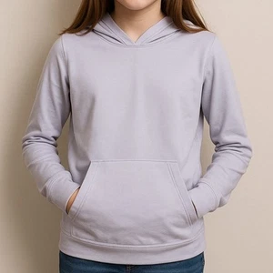 Athleta Girl Uptempo Hoodie L 12 Light Blue Kanga Pocket Thumbholes Brushed - Picture 1 of 11