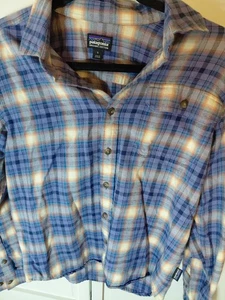 Women's Patagonia Organic Cotton LS Button Down Shirt Blue/Purple Plaid Sz Small - Picture 1 of 6