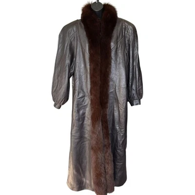 Vintage Rallee Leather Fox Fur Coat Sz L Chocolate Brown Thermolite Maximalism - Image 1 of 4