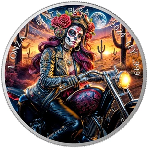 2024 Mexico Libertad Dia de los Muertos Biker Edition Silver Coin Mintage 200 - Picture 1 of 5